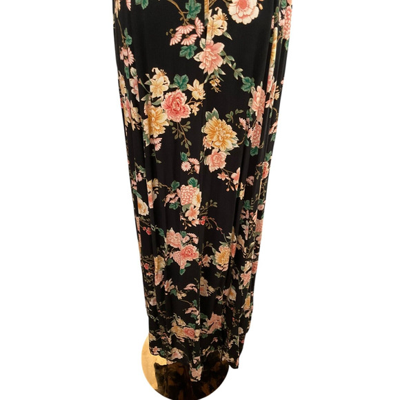 Forever 21 Womens Medium Black Floral Maxi Dress V Neck Cap Sleeve Contemporary - Picture 8 of 14